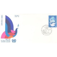 ONU NEW YORK - 1979 - SÉRIE CORRENTE 15c AZUL E BRANCO - O GLOBO TERRESTRE E POMBO DA PAZ - LINDO SELO SOBRE ILUSTRADO - Y 0298