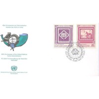 ONU NEW YORK - 1991 - FDC - 40º ANIVERSÁRIO DA ADMINISTRAÇÃO POSTAL DAS NAÇÕES UNIDAS - REPRODUÇÃO DOS PRIMEIROS SELOS - SÉRIE 2 SELOS SOBRE FDC ILUSTRADO