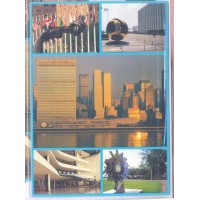 ONU NEW YORK - 1998 - EDIFÍCIO SEDE DE NOVA YORK - ESCULTURAS E BANDEIRAS - SÉRIE DE 2 POSTAIS PRÉ-SELADO