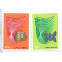 ONU NEW YORK - 1982 - MINT - CONSERVAÇÃO E PROTEÇÃO DA NATUREZA - FOLHA E BORBOLETA - SÉRIE 2 SELOS - Y 0381/382