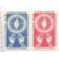 ONU NEW YORK - 1953 - MINT - DIA DOS DIREITOS DO HOMEM - MÃOS E CHAMA DA LIBERDADE - SÉRIE 2 SELOS - Y 0021/22