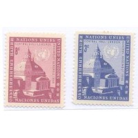 ONU NEW YORK - 1958 - MINT - 10º ANIVERSÁRIO DA PRIMEIRA ASSEMBLÉIA GERAL EM LONDRES NO CENTRAL HAAL WESTMINSTER - SÉRIE 2 SELOS - Y 0058/59 