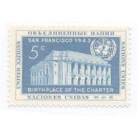 ONU NEW YORK - 1952 - MINT - 7º ANIVERSÁRIO DA ASSINATURA DA CARTA DAS NAÇÕES UNIDAS - EDIFÍCIO DO MEMORIAL DOS VETERANOS DE GUERRA EM SAN FRANCISCO - Y 0012 