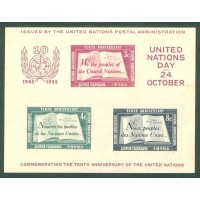 ONU NEW YORK - 1955 - 10º ANIVERSÁRIO DAS NAÇÕES UNIDAS - BLOCO NOVO COM PONTOS DE FERRUGEM - Y BL-001