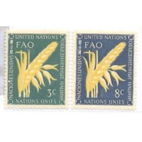 ONU NEW YORK - 1954 - ORGANIZAÇÃO PARA A ALIMENTAÇÃO E AGRICULTURA - SÉRIE 2 SELOS NOVOS COM PONTOS DE FERRUGEM - Y 23/24 