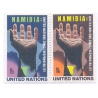 ONU NEW YORK - 1975 - MINT - A NAMÍBIA RESPONSABILIDADE DIRETA DAS NAÇÕES UNIDAS - MÃO ERGUIDA PARA O CÉU - SÉRIE 2 SELOS - Y 0255/256