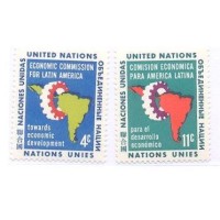 ONU NEW YORK - 1961 - MINT - COMISSÃO ECONÔMICA PARA AMÉRICA LATINA - MAPA E RODA DENTEADA - SÉRIE 2 SELOS - Y 0089/90