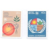 ONU NEW YORK - 1982 - MINT - PROTEÇÃO HUMANA: PROTEÇÃO DA NATUREZA - ELEMENTOS DA VIDA - SOL, ÁGUA, TERRA E VEGETAÇÃO - SÉRIE 2 SELOS - Y 0362/363