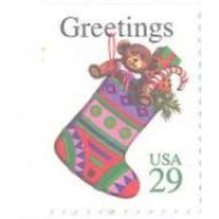 USA - 1994 - NATAL: 29c MEIA PENDURADA C/ PRESENTE - SELO DESTACADO DO CARNÊ C/ DENTEAÇÃO EM TRÊS LADOS - Y 2288