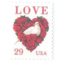USA - LOVE - CORAÇÃO EM FORMATO DE ROSA C/ POMBINHA NO MEIO - 1 SELO - NOVO