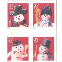 USA - 2002 - QUADRA DE SELO BONECO DE NEVE - AUTO ADESIVO - NOVO