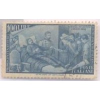 ITÁLIA - 1948 - CENTENÁRIO DO RESSURGIMENTO - 100L AZUL CINZA - MAMELI - USADO - Y 529
