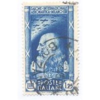 ITÁLIA - 1935 - 1º SALÃO DE AERONÁUTICA EM MILÃO - 1 L25 AZUL LEONARDO DA VINCI - USADO - Y 367