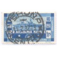 ITÁLIA - 1931 - CINQUENTENÁRIO DA ACADEMIA NAVAL - 1 L 25 AZUL - CRUZADOR TRENTO - USADO - Y 282