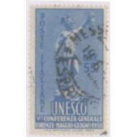ITÁLIA - 1950 - 5ª CONFERÊNCIA GERAL DA UNESCO EM FLORENÇA - 55 L AZUL - USADO - Y 557