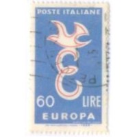 ITÁLIA - 1958 - TEMA EUROPA - LETRA E DA PALAVRA EUROPA COM POMBA DA PAZ - SÉRIE 2 SELOS USADOS - Y 765/66 