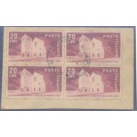 ITÁLIA - 1949 - USADO - ELEIÇÕES DE TRIESTE - CATEDRAL DA SAN GIUSTO - QUADRA SOBRE FRAGMENTO DE ENVELOPE - Y 544 