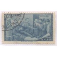 ITÁLIA - 1948 - CENTENÁRIO DO RESSURGIMENTO - 100 L AZUL CINZA - MAMELI - USADO - Y 529