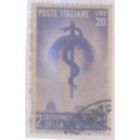 ITÁLIA - 1949 - SEGUNDA ASSEMBLÉIA GERAL DA ORGANIZAÇÃO MUNDIAL DA SAÚDE - EMBLEMA C/ A COBRA DA MEDICINA - USADO - Y 545 