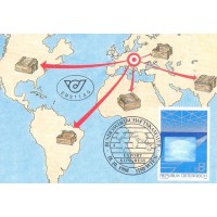 ÁUSTRIA - 1988 - MÁXIMO POSTAL - A EXPORTAÇÃO AUSTRÍACA - 8s AZUL E PRATA HOLOGRÁFICO - O PRIMEIRO DO MUNDO - SOBRE POSTAL ILUSTRADO - OFICIAL - Y 1765
