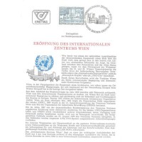 ÁUSTRIA - 1979 - MINI EDITAL ARQUITETURA - INAUGURAÇÃO DO CENTRO INTERNACIONAL DAS NAÇÕES UNIDAS EM VIENA 6s VERDE VISTA DO CENTRO SOBRE MINI EDITAL C/ CARIMBO DE 1º DIA - Y 1445