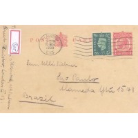 INGLATERRA - BILHETE POSTAL - CIRCULADO EM 20 DE MARÇO DE 1939 LAISTOW PARA SÃO PAULO C/ SELO IMPRESSO DE 1 PENNY VERMELHO C/ A EFÍGIE DO RELGEORGF IV
