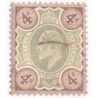 INGLATERRA - 1902 - EDUARDO VII - 4 p. VERDE E MARROM - SELO USADO - Y 112