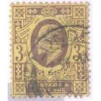 INGLATERRA - 1902-10 - REI EDUARDO VII - 3 p. MARROM LILÁS SOBRE AMARELO - USADO - UM POUCO DE PAPEL ADERIDO NO VERSO - Y 112