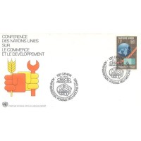 ONU GENEVE - 1976 - CONFERÊNCIA DA ONU SOBRE O COMÉRCIO E O DESENVOLVIMENTO 1f 10 GLOBO TERRESTRE E CARGA - SOBE FDC - Y 057