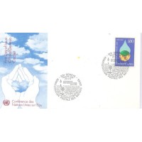 ONU GENEVE - 1977 - CONFERÊNCIA DA ONU SOBRE A ÁGUA: GOTA DE ÁGUA SOBRE O GLOBO TERRESTRE - SÉRIE 2 SELOS SOBRE 2 FDC ILUSTRADOS - Y 064/65