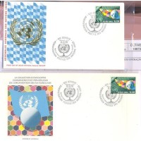 ONU GENEVE - 1978 - ASSEMBLÉIA FERAL DA ONU - BANDEIRAS ESTILIZADAS (SÓ CORES) E GLOBO TERRESTRE - SÉRIE 2 SELOS SOBRE 2 FDC ILUSTRADOS - Y 078/79
