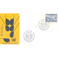 ONU GENEVE - 1983 - PROGRAMA ALIMENTAR MUNDIAL - 1f.50 CINZA AZULADO MÃOS UMA ENTREGANDO E OUTRA RECEBENDO O ALIMENTO SOBRE MAPA MUNDI - Y 114