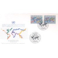 ONU GENEVE - 1994 - 30º ANIVERSÁRIO DA CONFERÊNCIA DAS NAÇÕES UNIDAS SOBRE O COMÉRCIO E O DESENVOLVIMENTO - SÉRIE 2 SELOS SOBRE FDC ILUSTRADO - Y 279/80