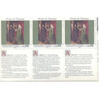 ONU GENEVE - 1991 - DECLARAÇÃO DOS DIREITOS DO HOMEM - SÉRIE 2 TRIPTICOS C/ O ARTIGO N. 15 E 16 BDA DECLARAÇÃO EM INGLÊS, ALEMÃ E FRANCÊS - MINT - Y 216/221