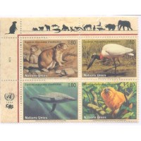 ONU GENEVE - ANIMAIS EM EXTINÇÃO - SÉRIE 4 SELOS - NOVOS - C/ PONTOS DE FERRUGEM - Y 346/52  - 1998