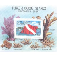 TURKS CAICOS - 1981 - ESPORTE SUBÁQUEO - BANDEIRAS DOS MERGULHADORES SUB-MARINHOS - BLOCO - MINT - Y BL-34 