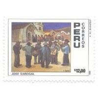 PERU - 1888-1956 - PINTURA - CENTENÁRIO DE JOSÉ SABOGAL - PINTOR PERUANO - TELA: "MÚSICOS NA PRAÇA DA IGREJA" - MINT