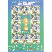 FRANÇA - 1999 - COPA MUNDIAL DE RUGBI - TROFÉU - JOGADOR - BANDEIRAS EM FORMATO DE BOLA DE RUGBY - BLOCO - MINT - Y BL-26