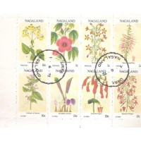 NAGALAND - BLOCO C/ 4 SELOS DE FLORES - COM CARIMBO