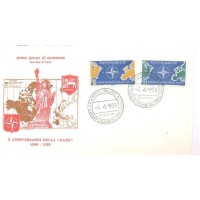 ITÁLIA - 1959 - FDC - OTAN - X ANIVERSÁRIO DA NATO (OTAN) - SÉRIE 2 SELOS SOBRE FDC ILUSTRADO C- EMBLEMAS, MAPA E ESTÁTUA DA LIBERDADE