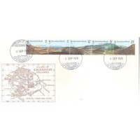 ASCENSION - 1977 - FDC - GEOLOGIA - FORMAÇÕES ROCHOSAS E VULCANICAS DA ILHA - LINDA SÉRIE C/ 5  SELOS EM SE-TENANT HORIZONTAL FORMANDO PAISAGEM SOBRE FDC ILUSTRADO - Y 0233/237