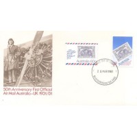 AUSTRÁLIA - 1981 - FDC - 50º ANIVERSÁRIO DO 1º SERVIÇO OFICIAL DE CORREIO AÉREO ENTRE A AUSTRÁLIA E O REINO UNIDO: REPRODUÇÃO DO SELO AÉREO Nº 4 - Y 0731/732