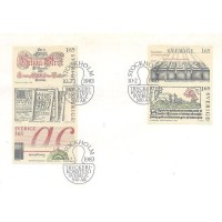 SUÉCIA - 1983 - FDC - TECNOLOGIA - 500º ANIVERSÁRIO DA IMPRENSA NA SUÉCIA - LIVROS - SÉRIE 5 SELOS - C/ ALGUNS PONTINHOS MÍNIMOS DE FERRUGEM - Y 1201/1205