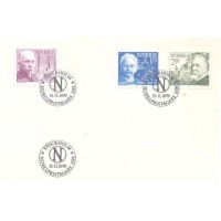 SUÉCIA - 1979 - FDC - LAUREADOS DO PRÊMIO NOBEL DE 1919 - MEDICINA - FÍSICA - LITERATURA - SÉRIE 3 SELOS - Y 1075/1077