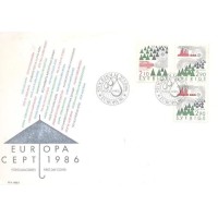 SUÉCIA - 1986 - FDC - TEMA EUROPA PROTEÇÃO DA NATUREZA E DO MEIO AMBIENTE - DESENHOS ALEGÓRICOS SOBRE A POLUIÇÃO - SÉRIE 3 SELOS - Y 1377/1378a