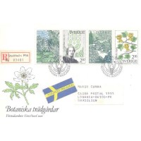 SUÉCIA - 1987 - FDC - JARDINS BOTÂNICO SUECOS - PLANTAS - FLORES - BOTÂNICO - SÉRIE 4 SELOS EM SE-TENANT HORIZONTAL - FDC CIRCULADO - Y 1432/1435