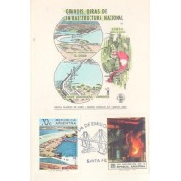 ARGENTINA - 1974 - FDC - OBRAS NACIONAIS: 70c COLORIDO BARRAGEM HIDROELÉTRICA "EL CHOCON" - 1p20 SIDERPURGICA GENERAL S. SOMISA - SOBRE FDC ILUSTRADO - Y 982+983