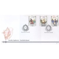 NORFOLK - 2005 - FDC - EXPLORADORES DO PACÍFICO - EXPLORADOR POLINÉSIO E BARCO TÍPICO - VELEIRO DA ÉPOCA DO NAVEGADOR MAGELAN - RETRATO DO CAPITÃO COOK - Y 849/851