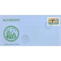 GRENADINE DE ST VICENTE - 1992 - FDC - JOGOS OLÍMPICOS DE BARCELONA $1 NATAÇÃO 100 METROS BORBOLETA - FDC PADRÃO DE ST VICENTE C/ BRASÃO - Y 738