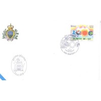 SAN MARINO - 2000 - FDC - PINTURA - DESENHO DE JOVEM SOBRE O FUTURO (CONCURSO INTERNACIONAL) COMPOSIÇÃO C/ COMPUTAR, GLOBO TERRESTRE E SOL - Y 1691